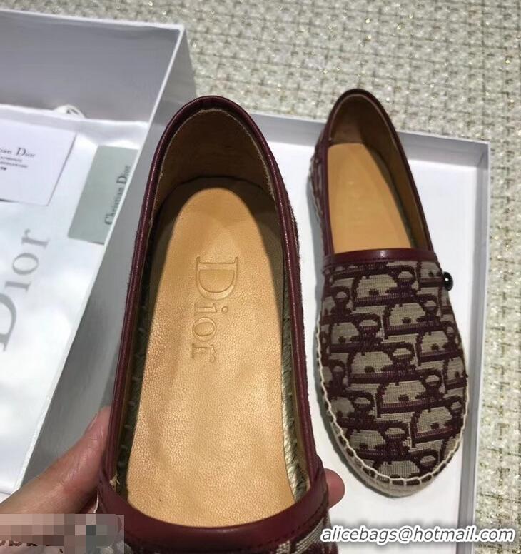 Top Quality Dior Flat Oblique Canvas Espadrille D3149 Burgundy