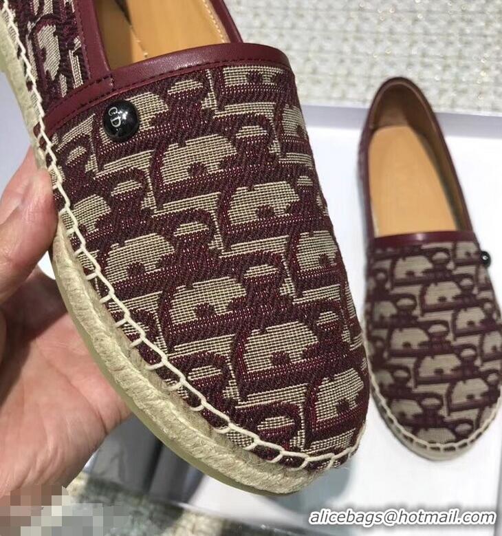 Top Quality Dior Flat Oblique Canvas Espadrille D3149 Burgundy