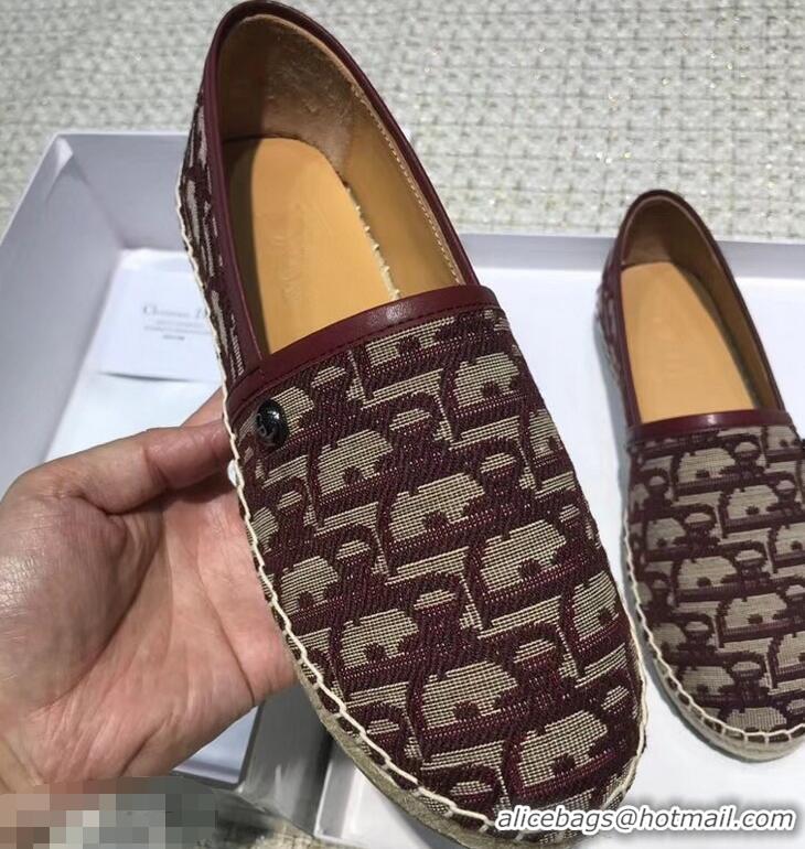 Top Quality Dior Flat Oblique Canvas Espadrille D3149 Burgundy