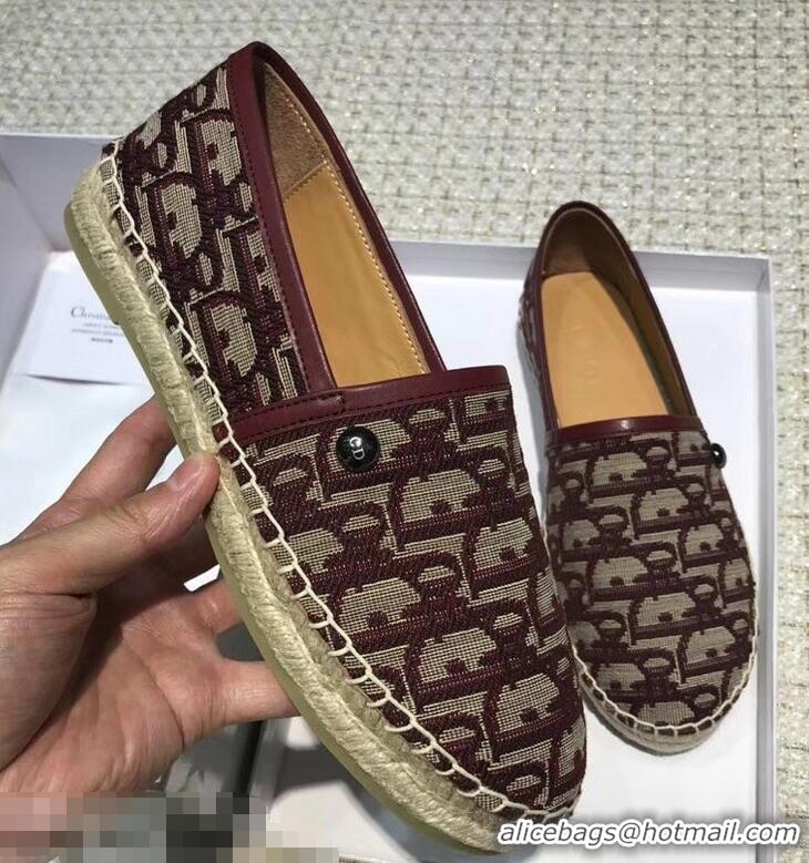 Top Quality Dior Flat Oblique Canvas Espadrille D3149 Burgundy