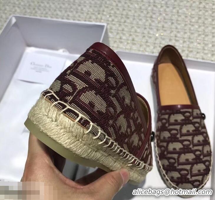 Top Quality Dior Flat Oblique Canvas Espadrille D3149 Burgundy