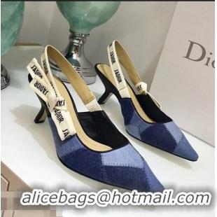 Reasonable Price Dior J’Adior Heel 65MM Slingback Pump D1909 Denim Patchwork