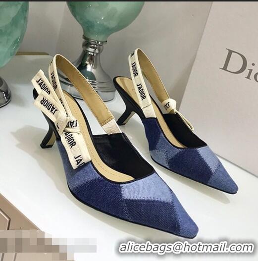 Reasonable Price Dior J’Adior Heel 65MM Slingback Pump D1909 Denim Patchwork