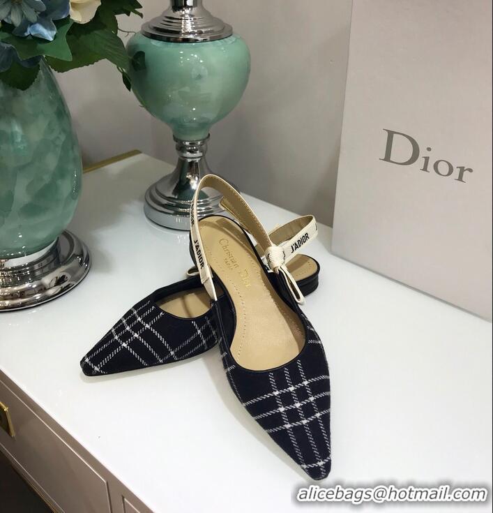 Hot Sell Dior J’Adior Slingback Flat Ballet Pump D1911 Tartan Fabric Black/White