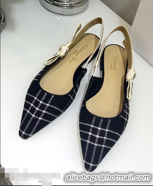 Hot Sell Dior J’Adior Slingback Flat Ballet Pump D1911 Tartan Fabric Black/White