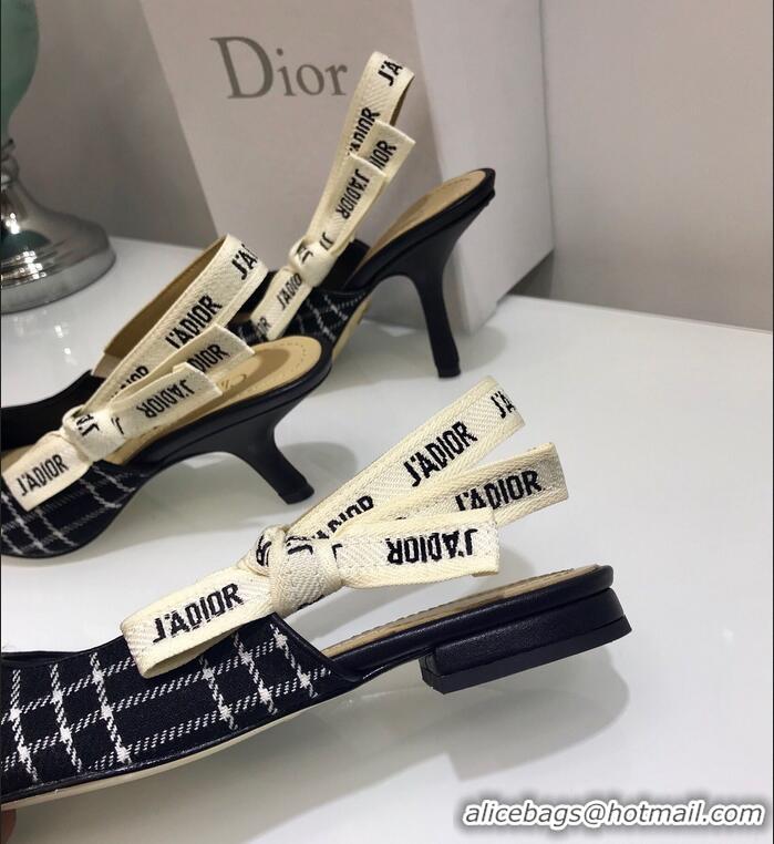 Hot Sell Dior J’Adior Slingback Flat Ballet Pump D1911 Tartan Fabric Black/White