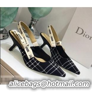 Best Design Dior J’Adior Slingback Heel 65MM Pump D1912 Tartan Fabric Black/White