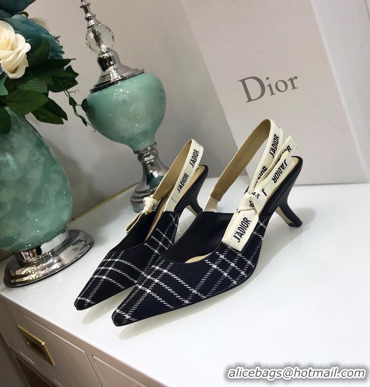 Best Design Dior J’Adior Slingback Heel 65MM Pump D1912 Tartan Fabric Black/White