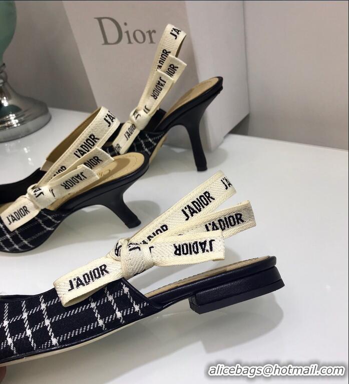 Best Design Dior J’Adior Slingback Heel 65MM Pump D1912 Tartan Fabric Black/White