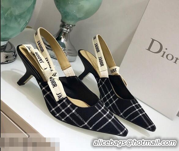 Best Design Dior J’Adior Slingback Heel 65MM Pump D1912 Tartan Fabric Black/White