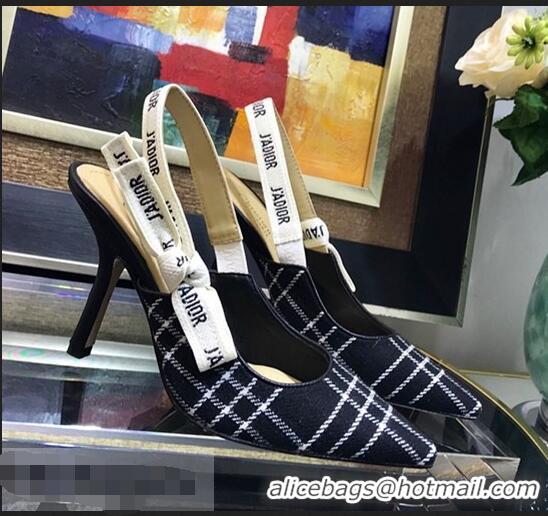 Grade Design Dior J’Adior Slingback Heel 95MM Pump D1913 Tartan Fabric Black/White