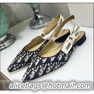 Low Price Dior J’Adior Slingback Flat Ballet Pump D1914 Oblique Canvas Blue