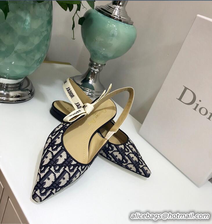 Low Price Dior J’Adior Slingback Flat Ballet Pump D1914 Oblique Canvas Blue