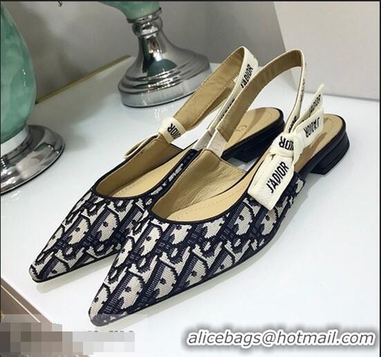 Low Price Dior J’Adior Slingback Flat Ballet Pump D1914 Oblique Canvas Blue