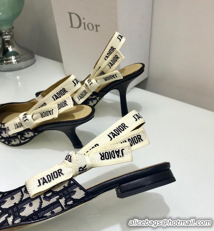 Low Price Dior J’Adior Slingback Flat Ballet Pump D1914 Oblique Canvas Blue