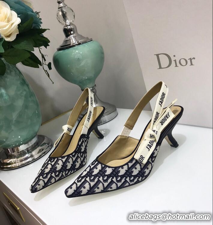 Hot Sell Dior J’Adior Slingback Heel 65mm Pump D1915 Oblique Canvas Blue