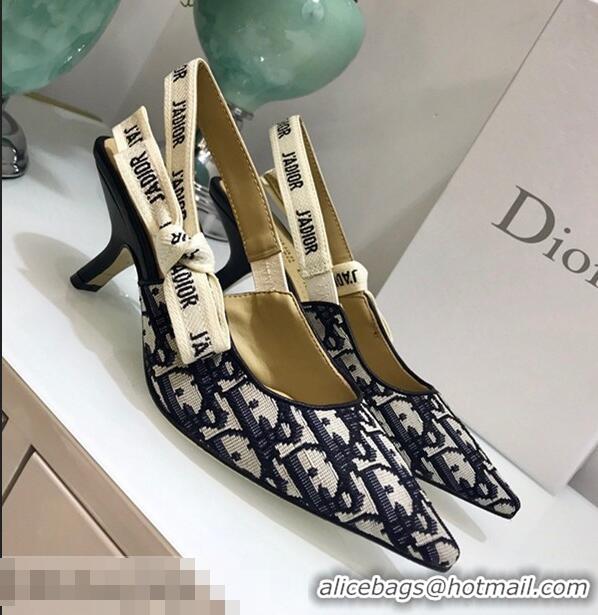 Hot Sell Dior J’Adior Slingback Heel 65mm Pump D1915 Oblique Canvas Blue