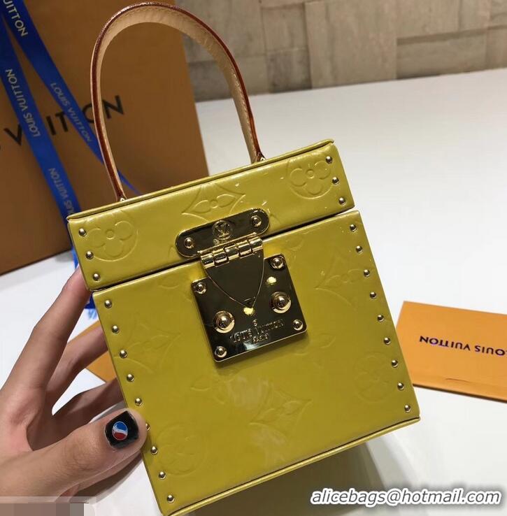 Classic Faux Louis Vuitton Vintage Monogram Vernis Bleecker Box Top Handle Bag M40011 Yellow 2019