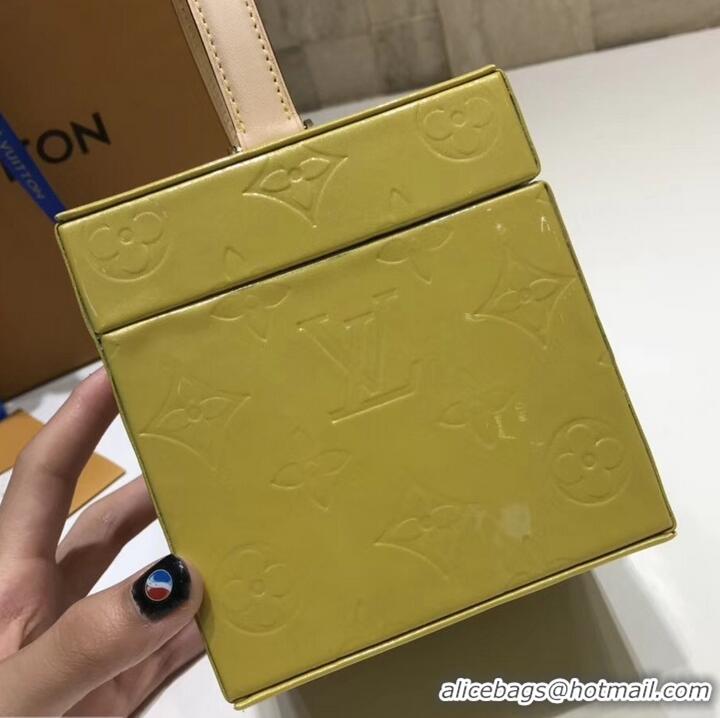 Classic Faux Louis Vuitton Vintage Monogram Vernis Bleecker Box Top Handle Bag M40011 Yellow 2019