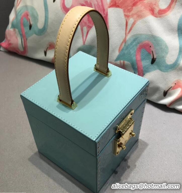 Sophisticated Louis Vuitton Vintage Monogram Vernis Bleecker Box Top Handle Bag M40011 Sky Blue 2019