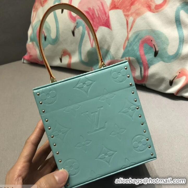 Sophisticated Louis Vuitton Vintage Monogram Vernis Bleecker Box Top Handle Bag M40011 Sky Blue 2019