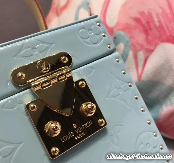 Sophisticated Louis Vuitton Vintage Monogram Vernis Bleecker Box Top Handle Bag M40011 Sky Blue 2019