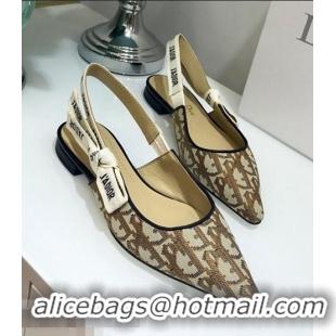 Imitation Dior J’Adior Slingback Flat Ballet Pump in Oblique Canvas D1920 Coffee Brown