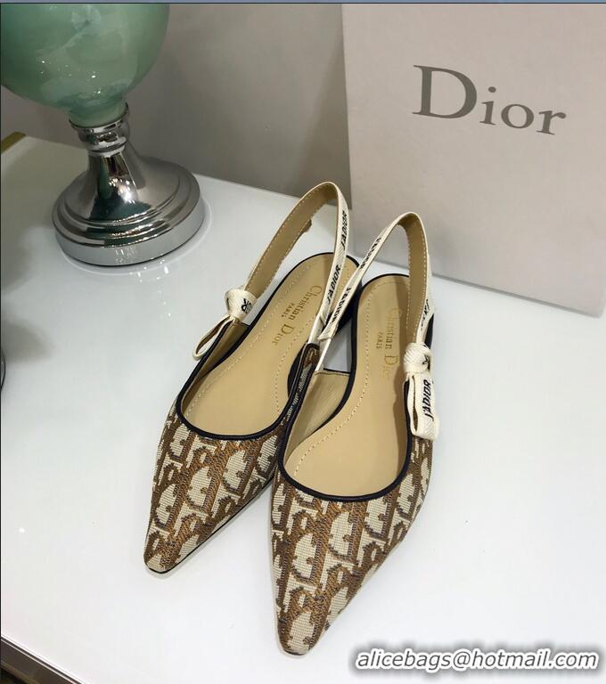 Imitation Dior J’Adior Slingback Flat Ballet Pump in Oblique Canvas D1920 Coffee Brown