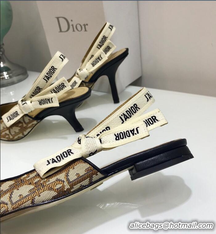 Imitation Dior J’Adior Slingback Flat Ballet Pump in Oblique Canvas D1920 Coffee Brown