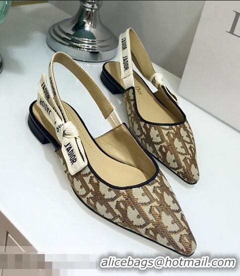 Imitation Dior J’Adior Slingback Flat Ballet Pump in Oblique Canvas D1920 Coffee Brown