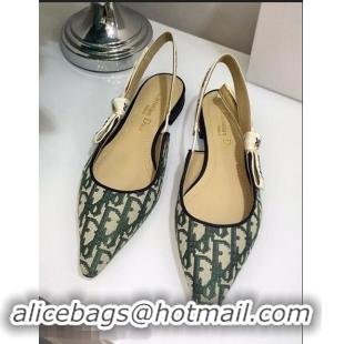 Classic Dior J’Adior Slingback Flat Ballet Pump in Oblique Canvas D1923 Green