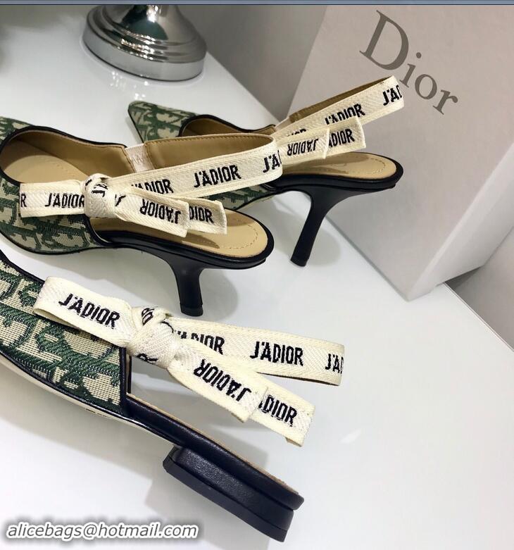 Classic Dior J’Adior Slingback Flat Ballet Pump in Oblique Canvas D1923 Green