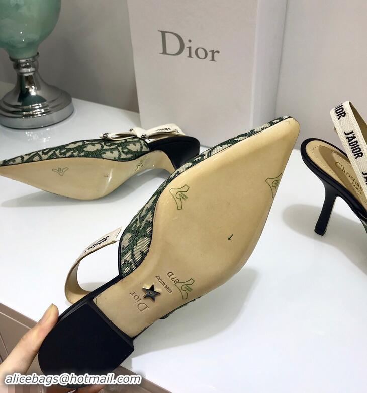 Classic Dior J’Adior Slingback Flat Ballet Pump in Oblique Canvas D1923 Green