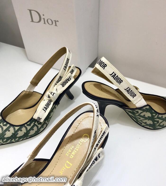 Classic Dior J’Adior Slingback Flat Ballet Pump in Oblique Canvas D1923 Green