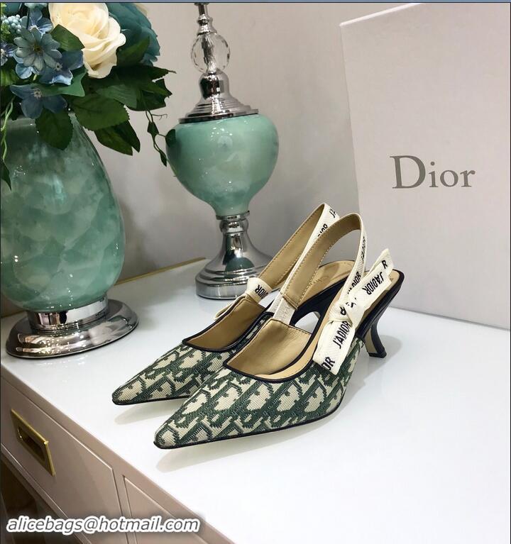 Low Price Dior J’Adior Slingback Heel 65mm Pump in Oblique Canvas D1924 Green