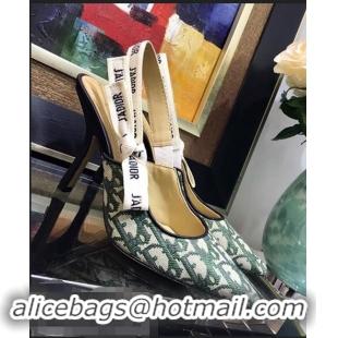 Faux Dior J’Adior Slingback Heel 95mm Pump in Oblique Canvas D1925 Green