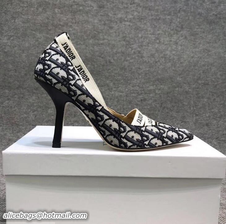 Ladies Dior Heel 9.5cm J'Adior And Double Ribbon Pumps In Obliuqe Jacquard Canvas D22201 Black 2019