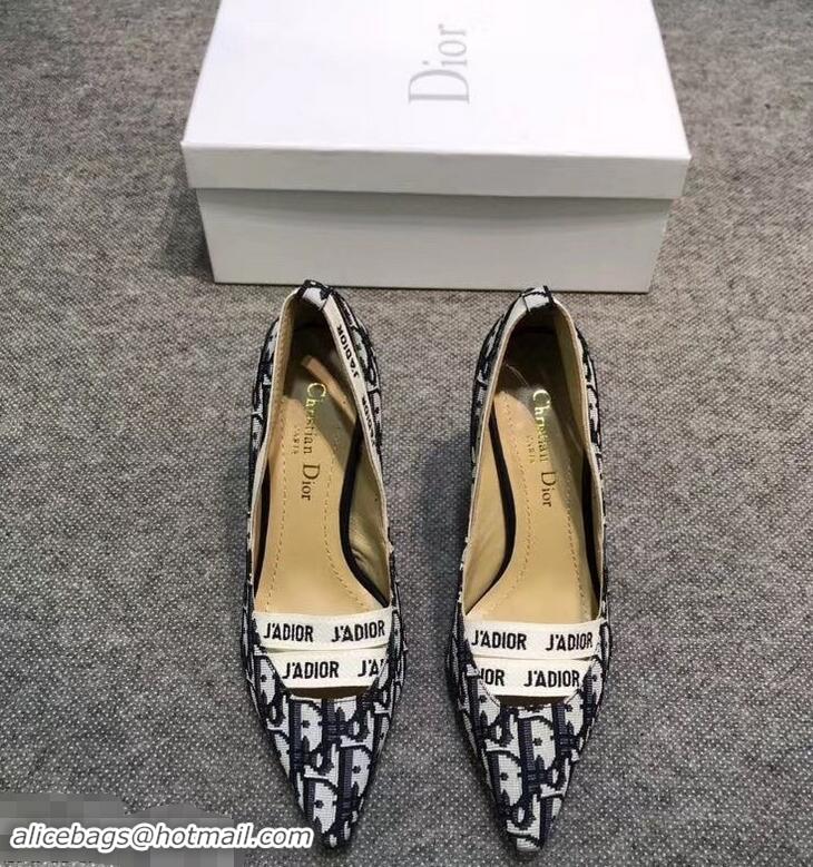 Ladies Dior Heel 9.5cm J'Adior And Double Ribbon Pumps In Obliuqe Jacquard Canvas D22201 Black 2019