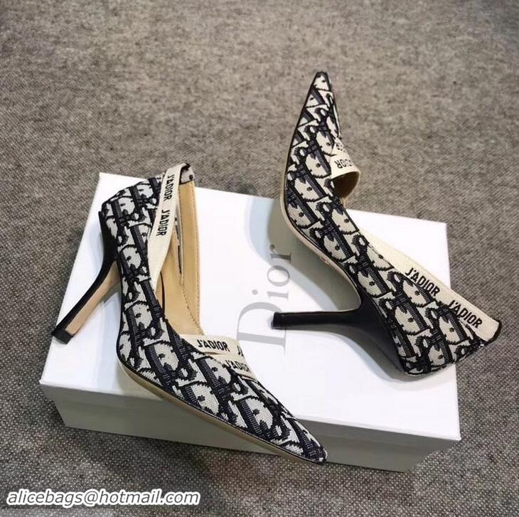 Ladies Dior Heel 9.5cm J'Adior And Double Ribbon Pumps In Obliuqe Jacquard Canvas D22201 Black 2019