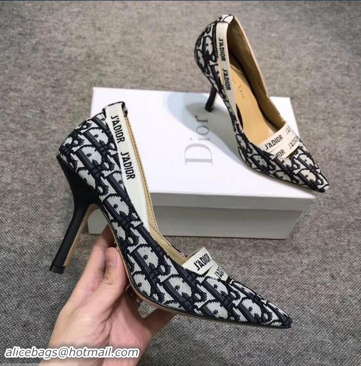 Ladies Dior Heel 9.5cm J'Adior And Double Ribbon Pumps In Obliuqe Jacquard Canvas D22201 Black 2019