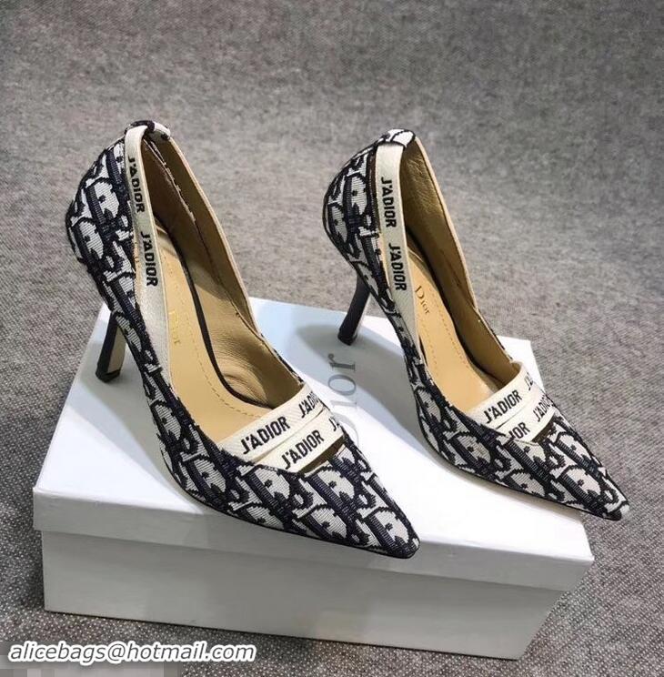 Ladies Dior Heel 9.5cm J'Adior And Double Ribbon Pumps In Obliuqe Jacquard Canvas D22201 Black 2019