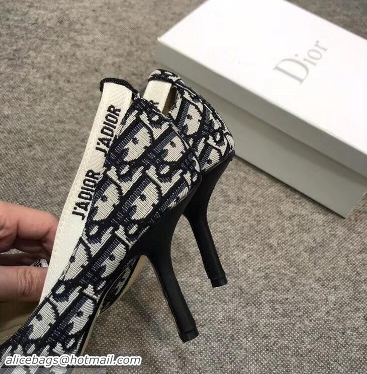 Ladies Dior Heel 9.5cm J'Adior And Double Ribbon Pumps In Obliuqe Jacquard Canvas D22201 Black 2019