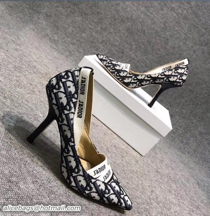 Ladies Dior Heel 9.5cm J'Adior And Double Ribbon Pumps In Obliuqe Jacquard Canvas D22201 Black 2019