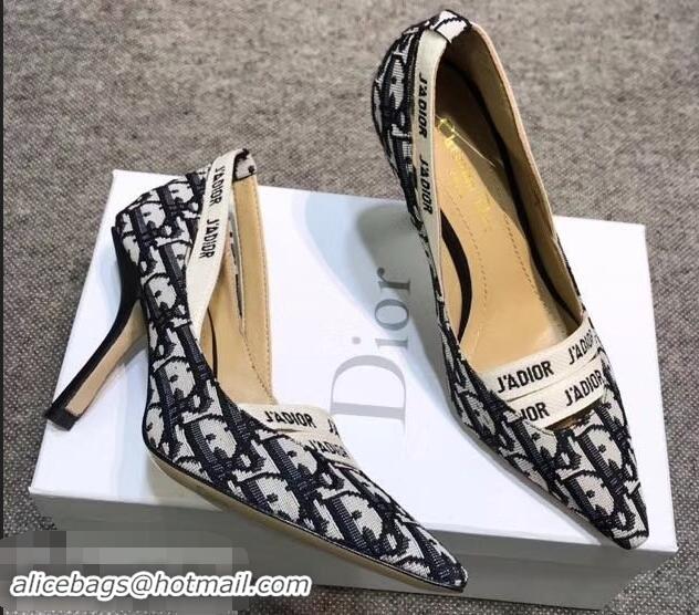 Ladies Dior Heel 9.5cm J'Adior And Double Ribbon Pumps In Obliuqe Jacquard Canvas D22201 Black 2019