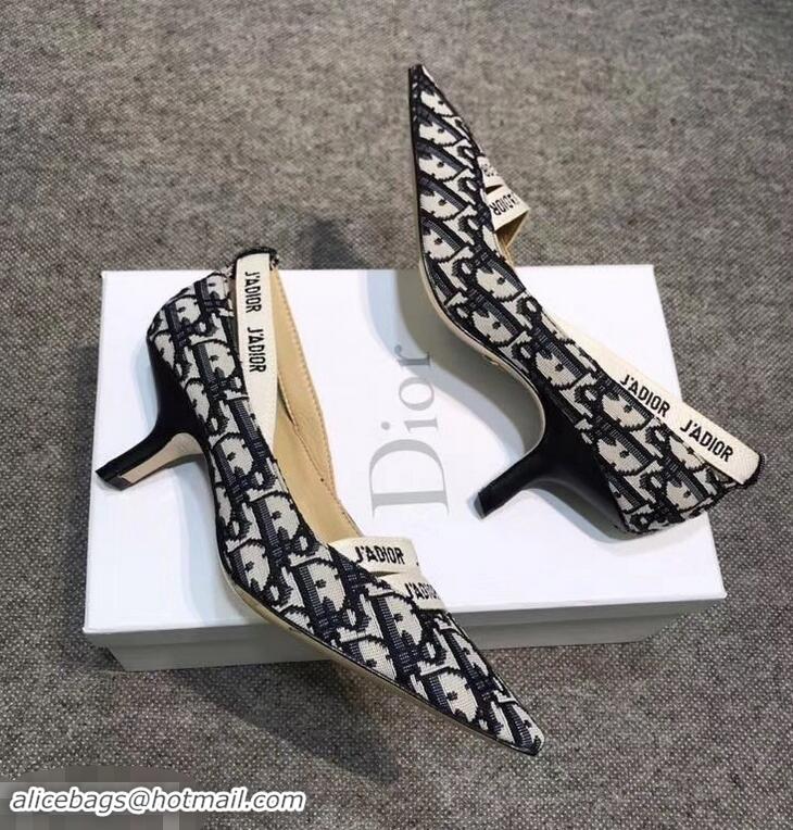 Hot Sell Dior Heel 6.5cm J'Adior And Double Ribbon Pumps In Obliuqe Jacquard Canvas D22202 Black 2019