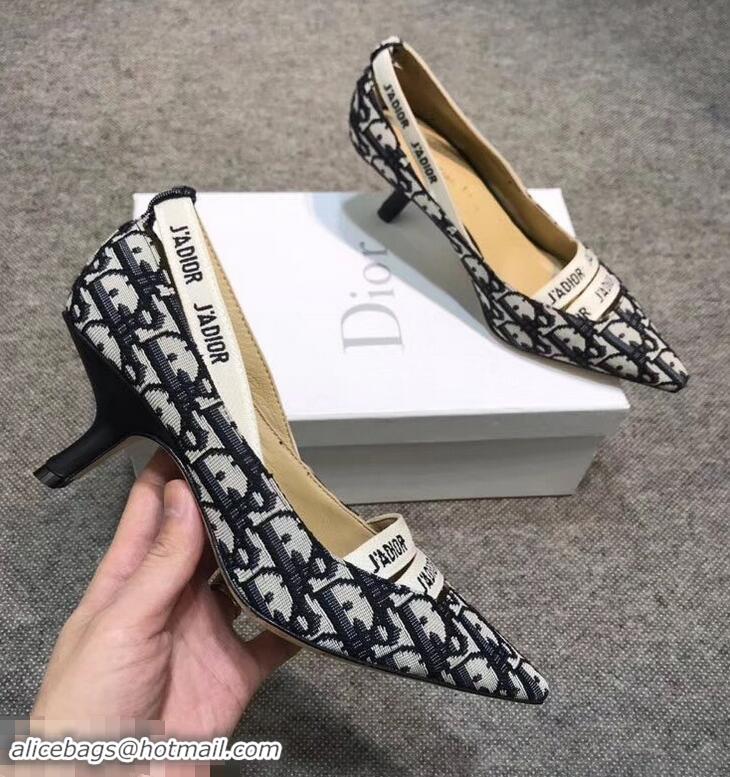 Hot Sell Dior Heel 6.5cm J'Adior And Double Ribbon Pumps In Obliuqe Jacquard Canvas D22202 Black 2019