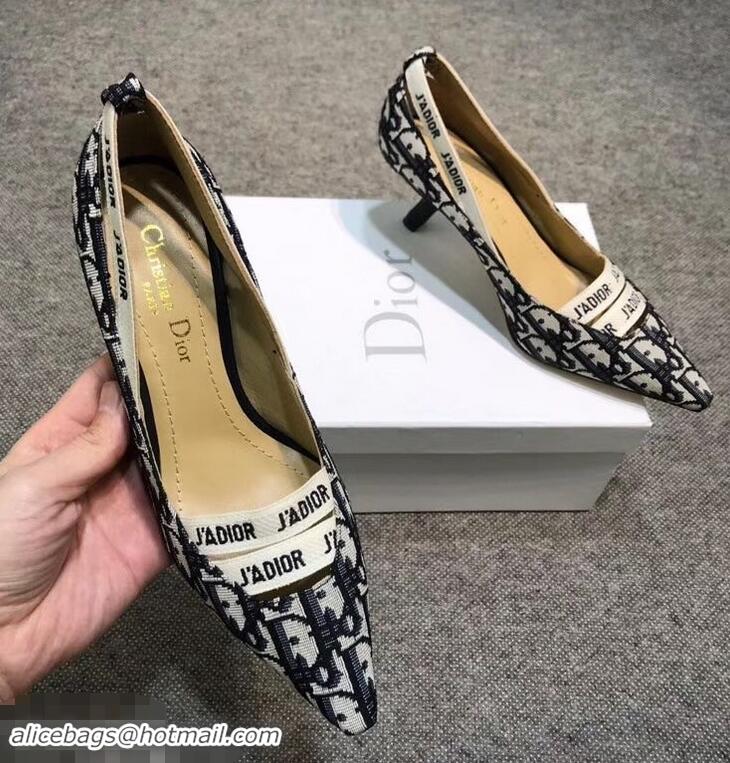 Hot Sell Dior Heel 6.5cm J'Adior And Double Ribbon Pumps In Obliuqe Jacquard Canvas D22202 Black 2019