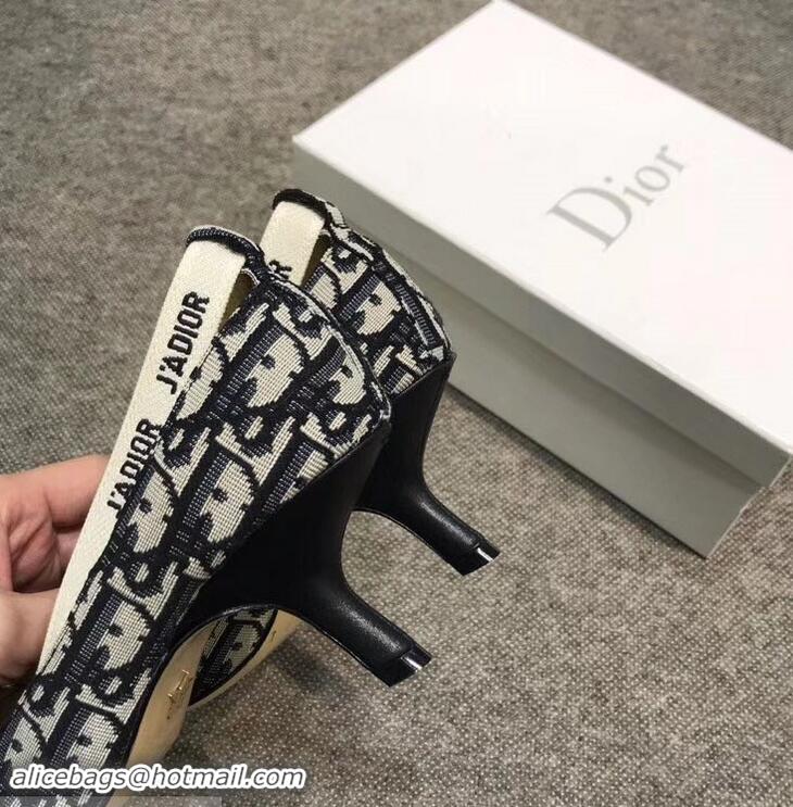 Hot Sell Dior Heel 6.5cm J'Adior And Double Ribbon Pumps In Obliuqe Jacquard Canvas D22202 Black 2019