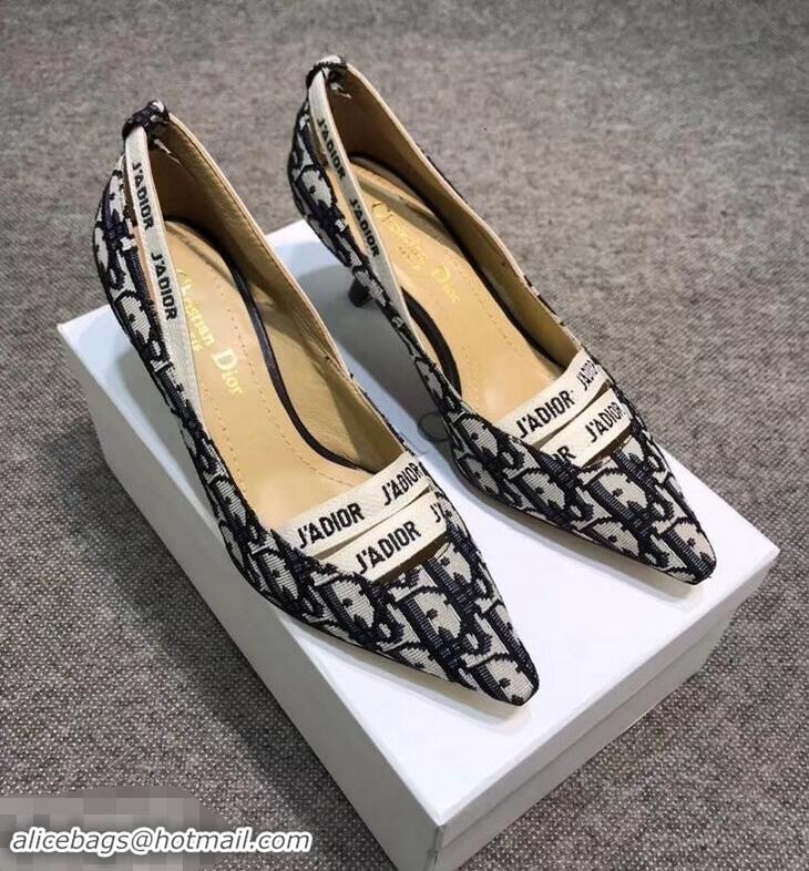 Hot Sell Dior Heel 6.5cm J'Adior And Double Ribbon Pumps In Obliuqe Jacquard Canvas D22202 Black 2019