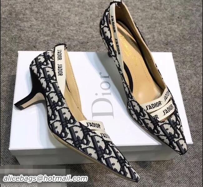 Hot Sell Dior Heel 6.5cm J'Adior And Double Ribbon Pumps In Obliuqe Jacquard Canvas D22202 Black 2019